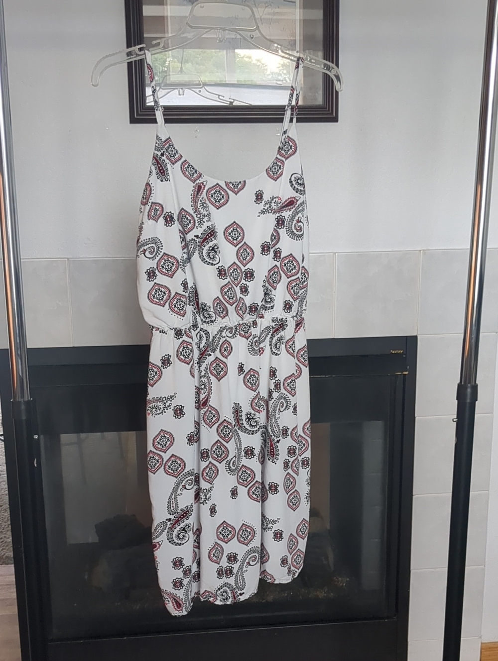 Old Navy White Midi Dress with Red and Black Paisley Print